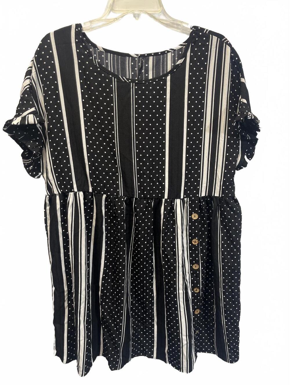 Dress Ruffle Striped Polka Dot with Button-Front Black and White Women's XL NWOT